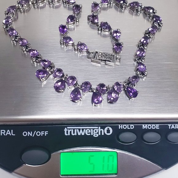 LUXURY STERLING SILVER MARCASITE AND AMETHYST NECKLACE - Picture 7 of 7